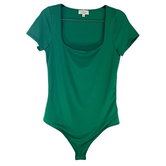 Live In The Moment Green Rayon Square Neck Short Sleeve Bodysuit Reg Size M NWT - Picture 1 of 4